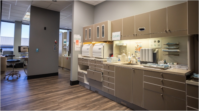 Cabinet and counter in dental office